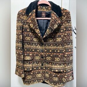Rare Vintage 70s Anne Klein Tapestry tribal Pattern Blazer Jacket With Pockets 6